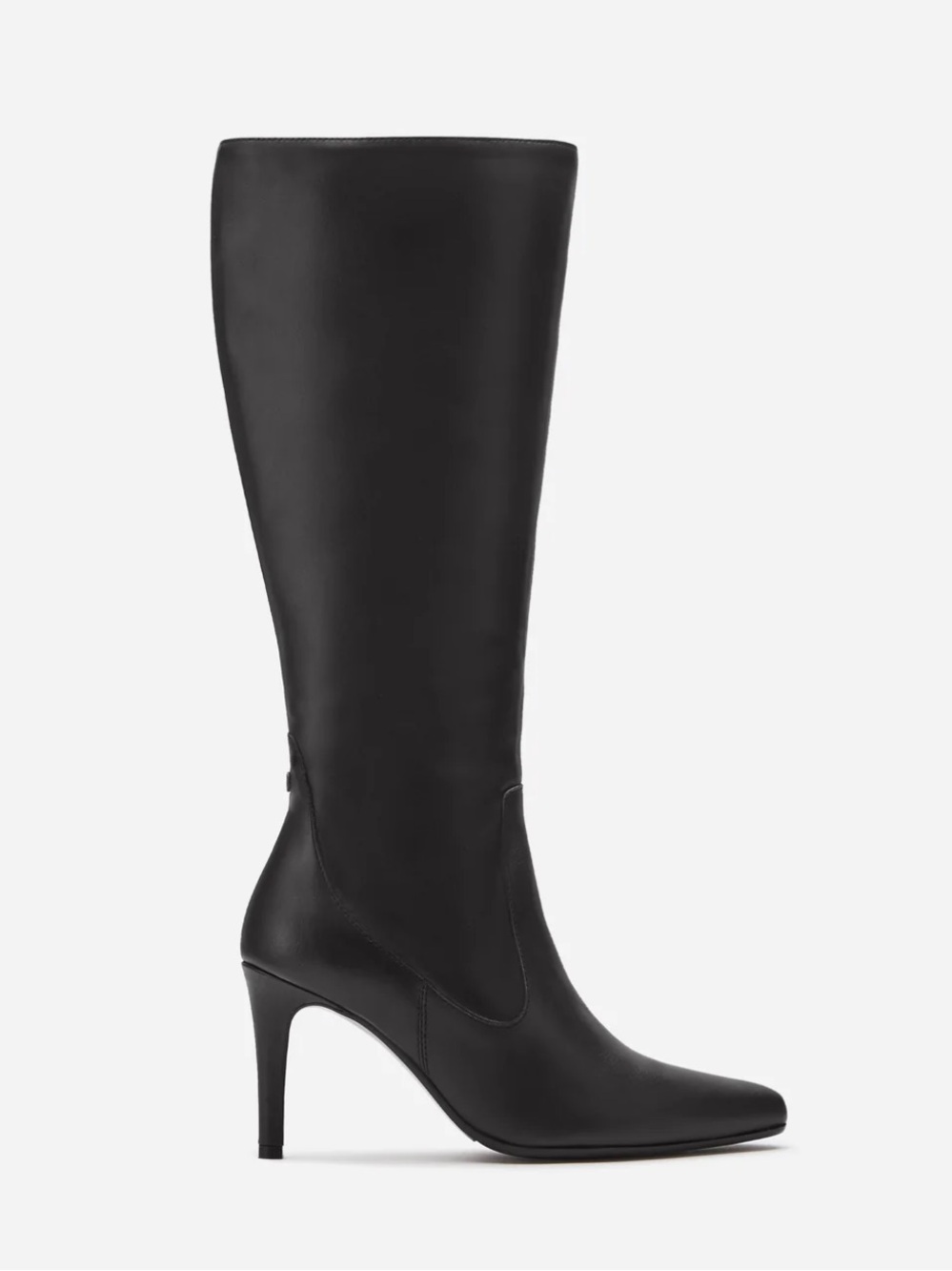 Duo Freya Knee High Leather Pointy Toe Wide Calf Fitted Boots Heels Black